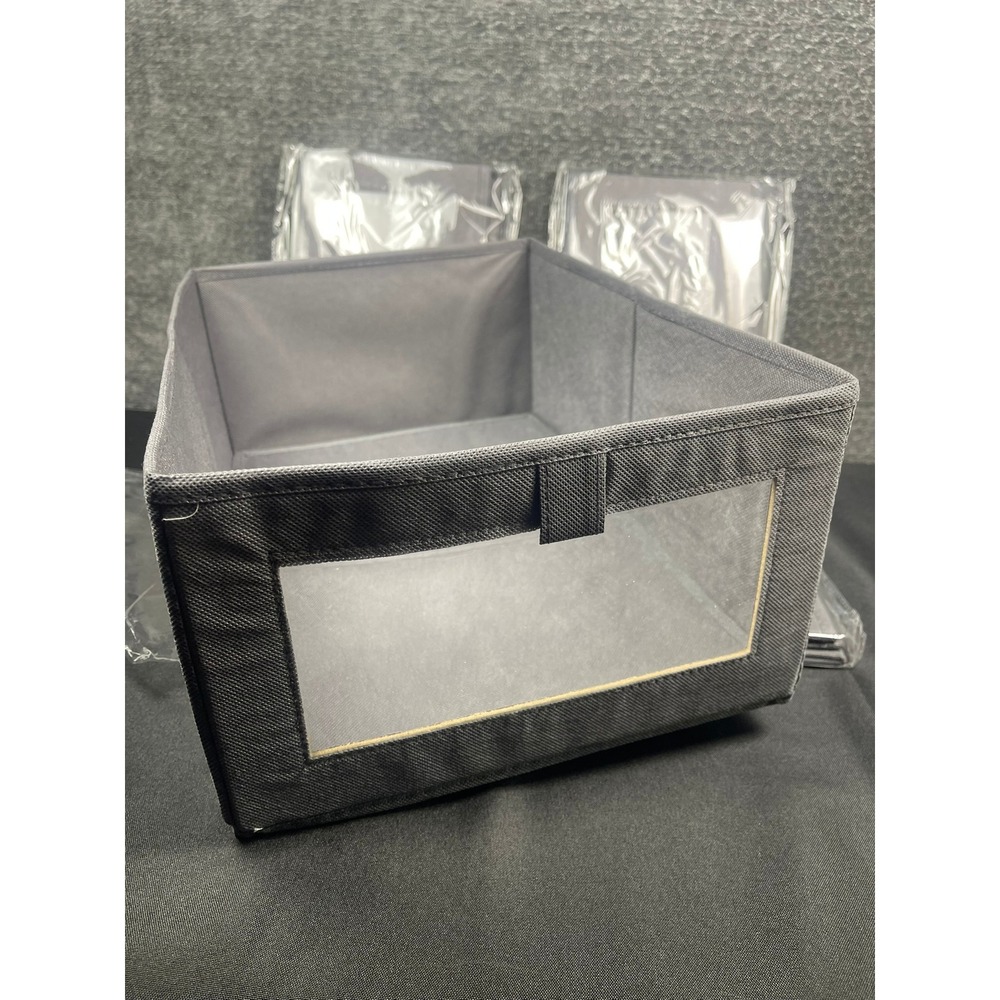 Set of 4 Gray Collapsible Fabric Storage Bins with Clear Window Closet Organizer